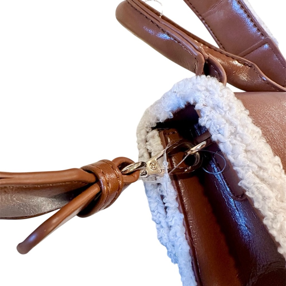 Forever 21 Light Brown and Cream Faux Shearling-Trim Crossbody Mini Bag - Picture 3 of 8